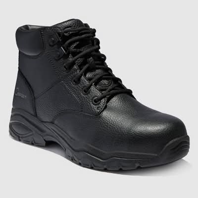 S Sport By Skechers Men's Elton Steel Toe Leather Work Boots - Black 10: Ankle Height, Cushioned Insole