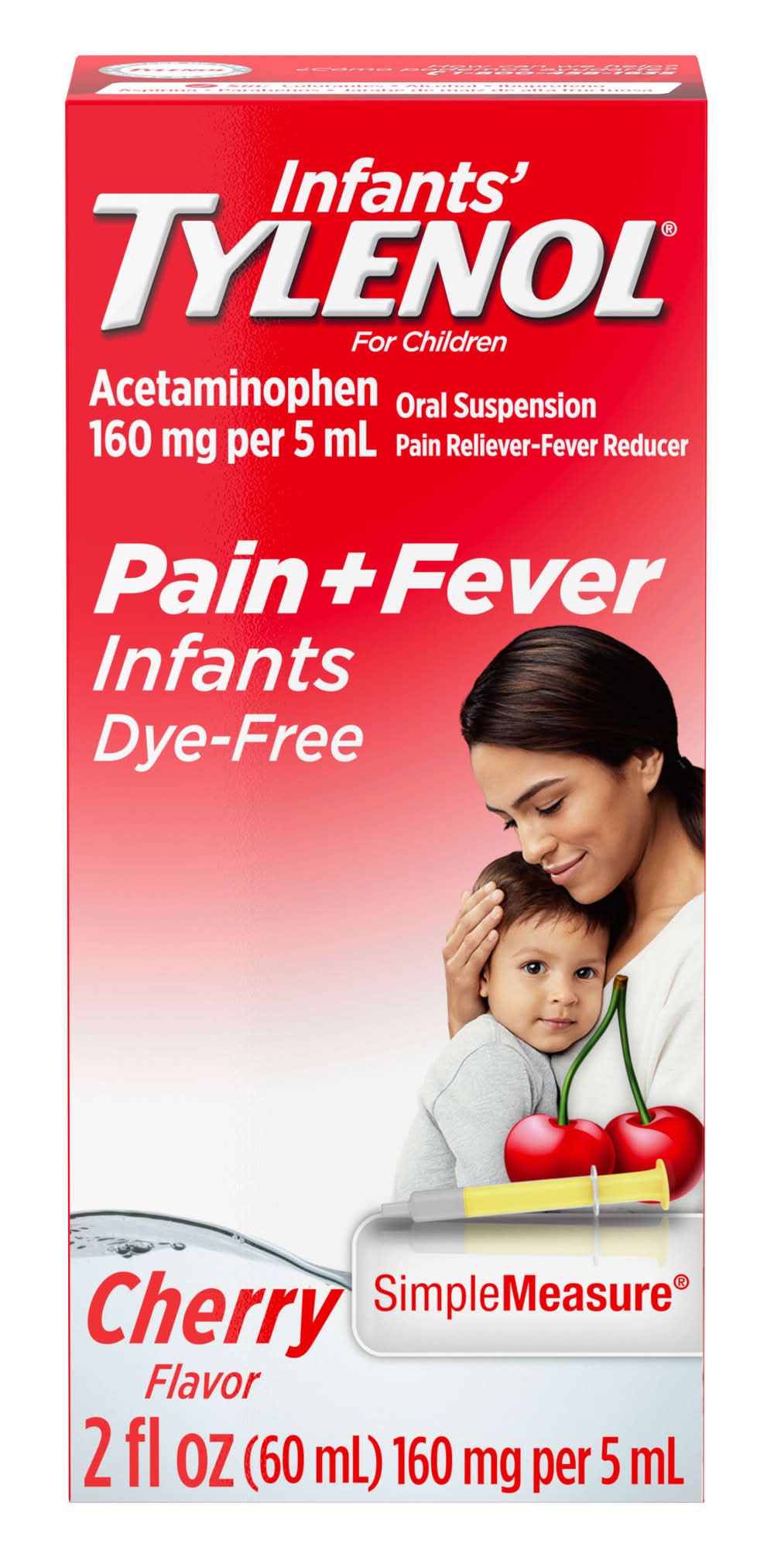 Tylenol Infants Acetaminophen Oral Suspension Pain + Fever Reducer Medicine 160 mg, Cherry (2 fl oz)
