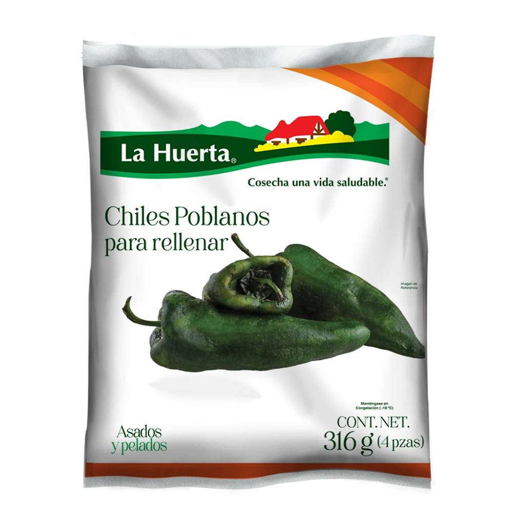 La huerta chiles poblanos para rellenar asados y pelados (bolsa 316 g)