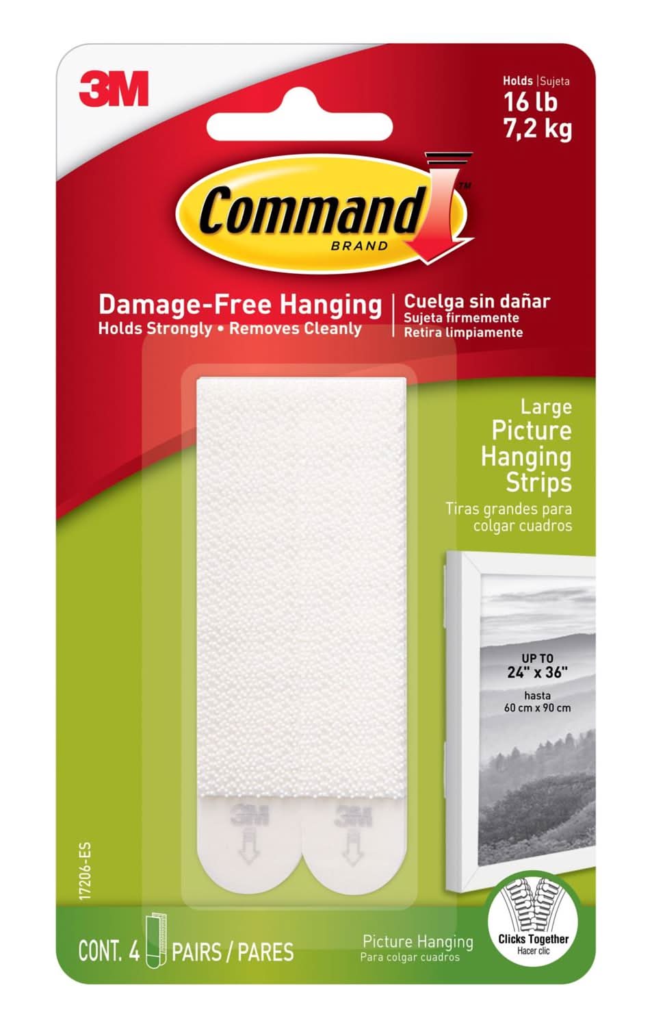 3M Command White Large Picture Hanging Strips 15 Lb 4 Pair