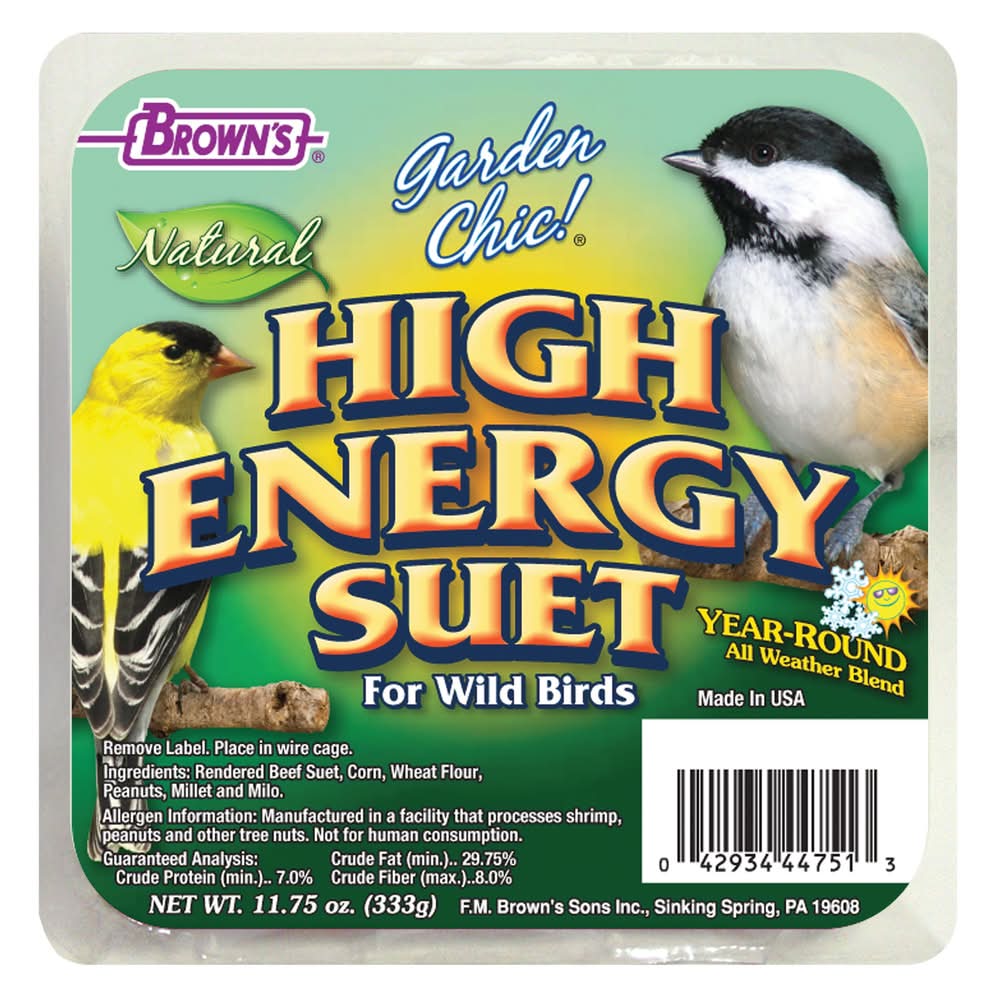 Brown's® Garden Chic!® Natural High Energy Wild Bird Suet Cake (Color: Assorted, Size: 11.75 Oz)