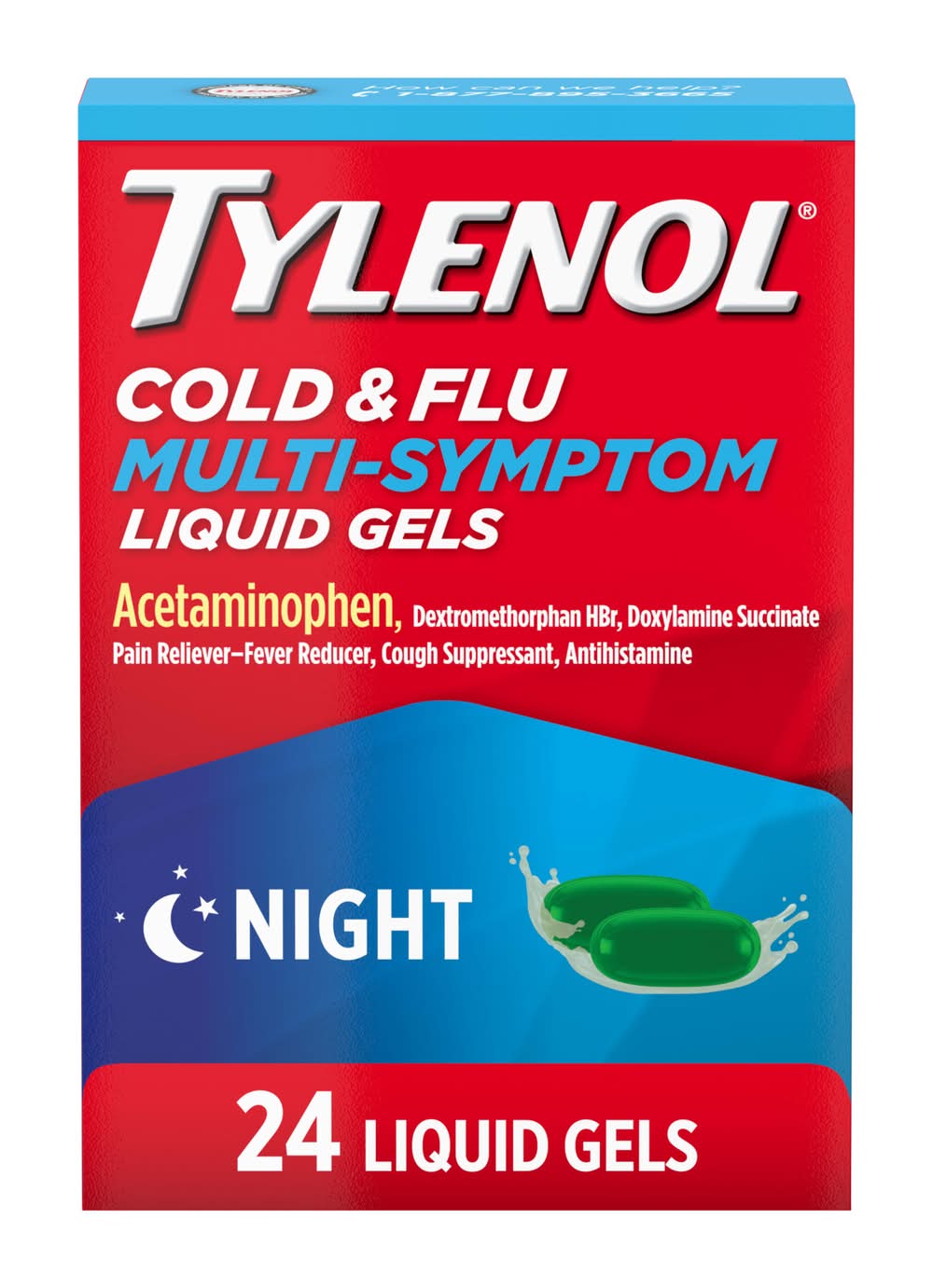 Tylenol Nighttime Cold & Flu Multi-Symptom Relief Liquid Gels (24 ct)