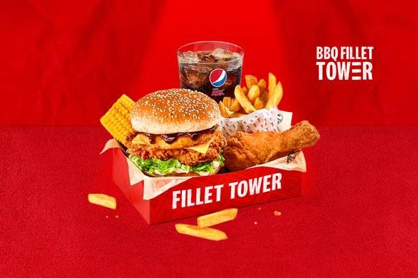 BBQ Fillet Tower Burger Box Meal With 1 PC Chicken