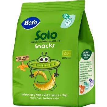 Snack infantil desde 10 meses guisantes y maíz ecológico Hero Solo sin gluten 40 g.