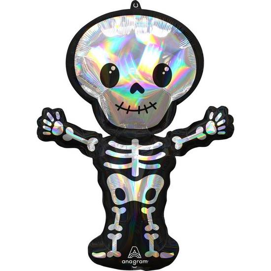 Uninflated Iridescent Friendly Skeleton Foil Balloon, 26in x 34in - Halloween