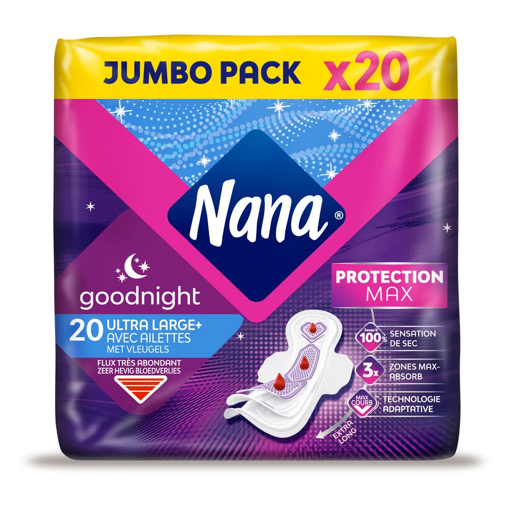 Nana - Serviettes hygiéniques ultra goodnight avec ailettes (20)