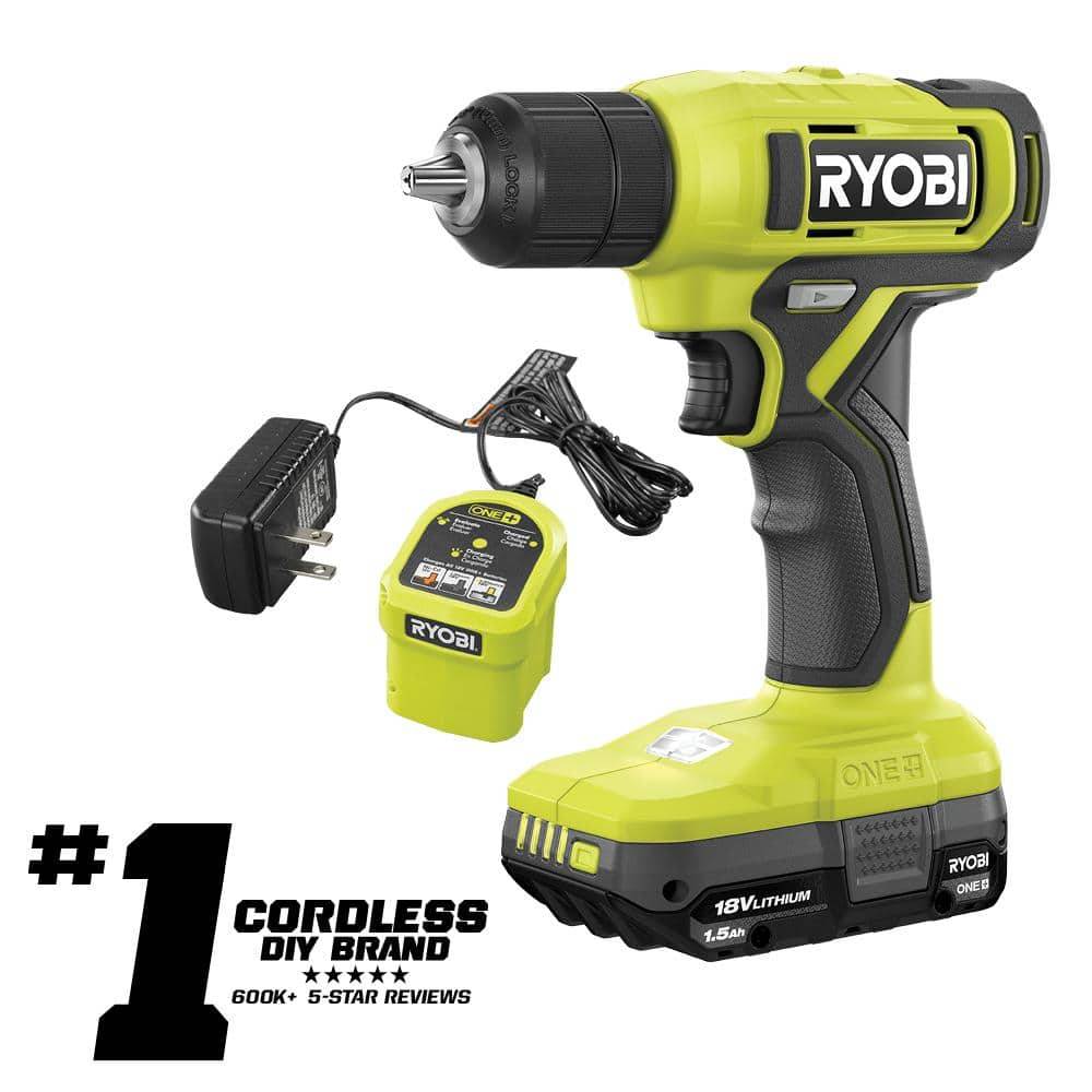 Ryobi One+ Cordless 18v Drill & Driver Kit With 1.5 Ah Battery and Charger, 3/8 in