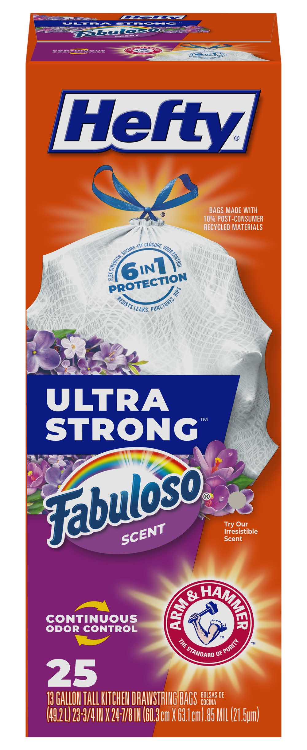 Hefty 13 Gallon Ultra Strong Fabuloso Scent Drawstring Bags, 60.3 cm x 63.1 cm (25 ct)