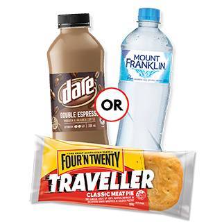 Crave 'n Save - 4n20 Traveller Pie + Dare 500ml or Mt Franklin Water 600ml for $5 (SAVE $6.90)