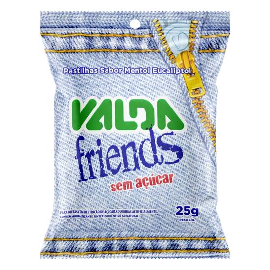 Valda pastilhas friends sem açúcar sabor mentol eucaliptol (25g)