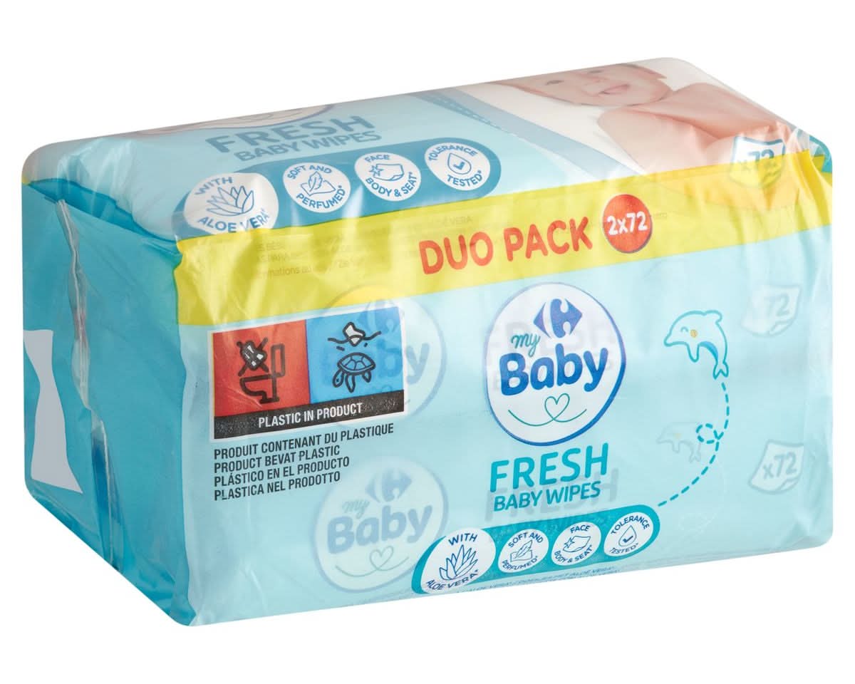 Carrefour Baby Fresh Lingettes à l''Aloe Vera Duo Pack 2 x 72 Pièces