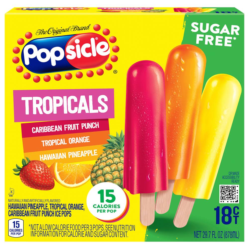 Popsicle Sugar Free Tropicals Ice Pops (18 x 1.65 fl oz)