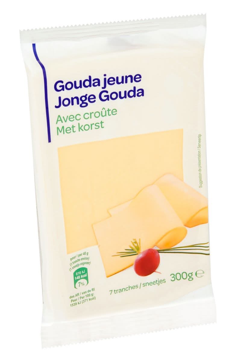 Gouda Jeune avec Croûte 7 Tranches 300 g