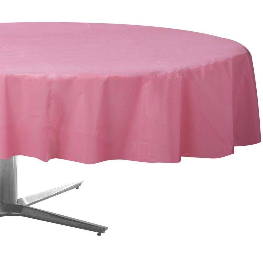 Pink Round Plastic Table Cover, 84in