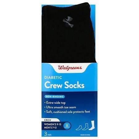 Walgreens Black Diabetic Crew Socks For Men 7-12 (3 ct)