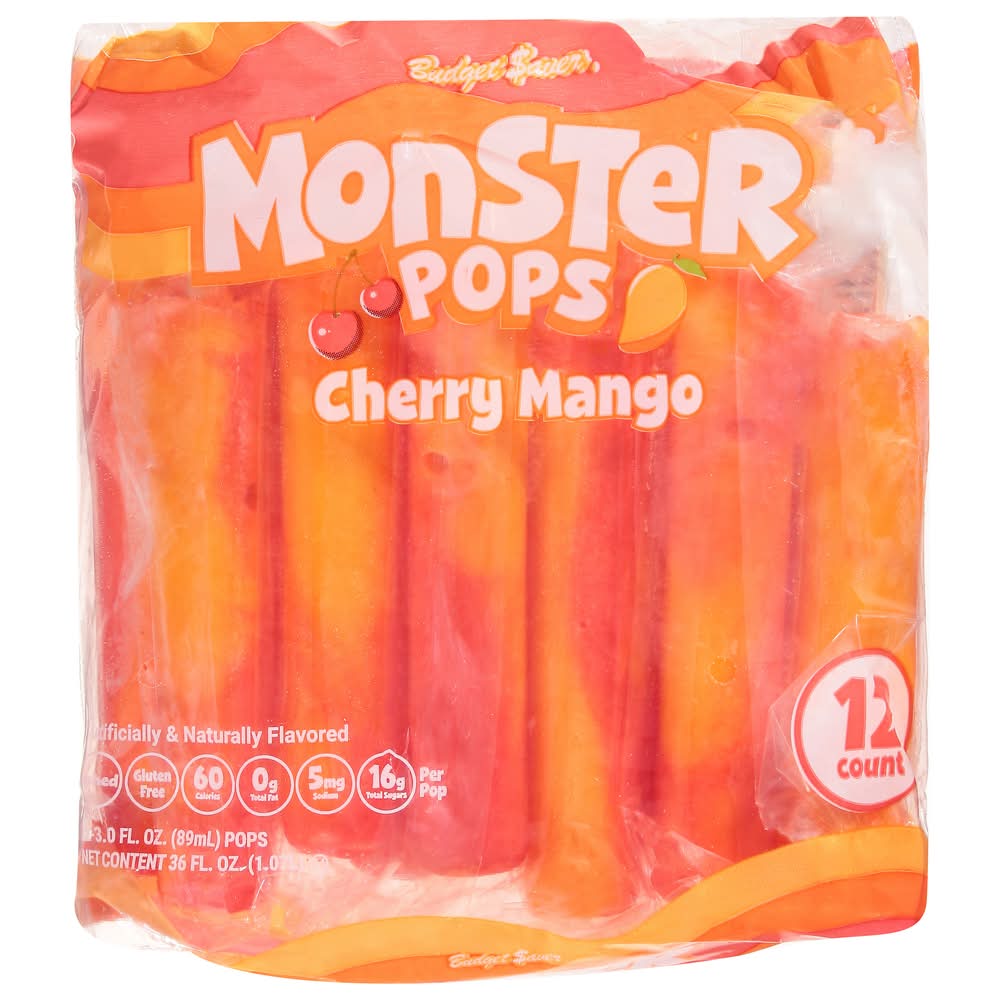 Budget Saver Monster Pops, Cherry-Mango (36 fl oz, 12 ct)