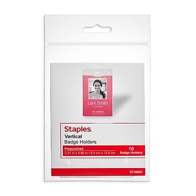 Staples Vertical ID Badge Holder, Clear, 10/Pack (36683)