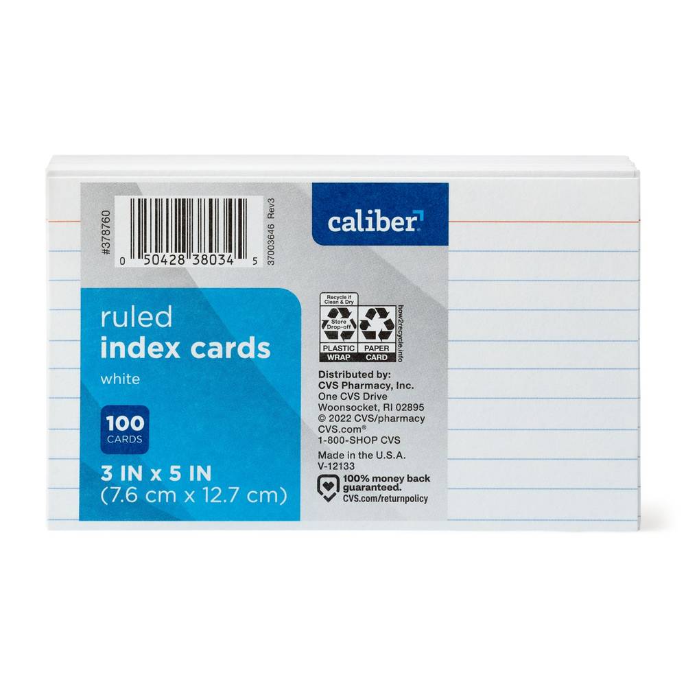 Caliber Index Cards Ruled 3X5, 100 Ct