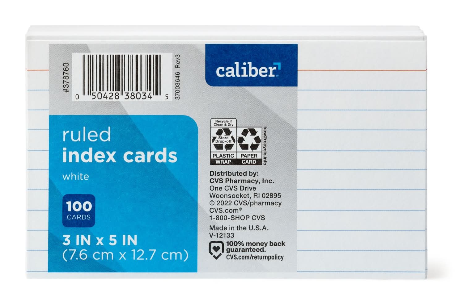 Caliber Ruled Index Cards, 100 Ct, 3 X 5 In