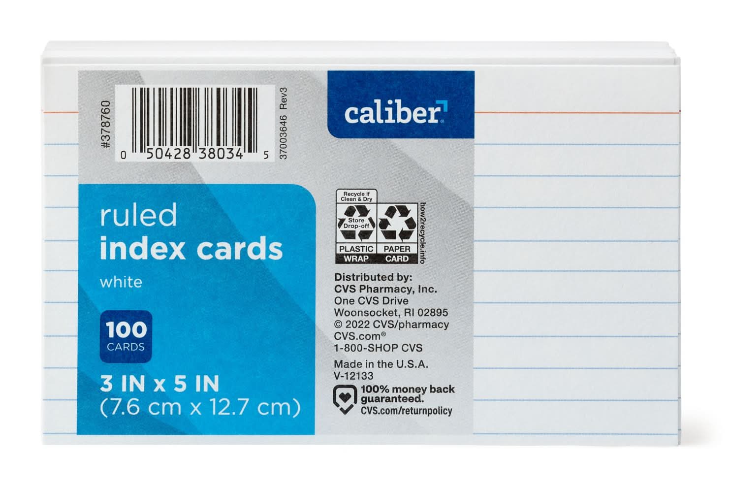 Caliber Ruled Index Cards, 100 Ct, 3 X 5 In