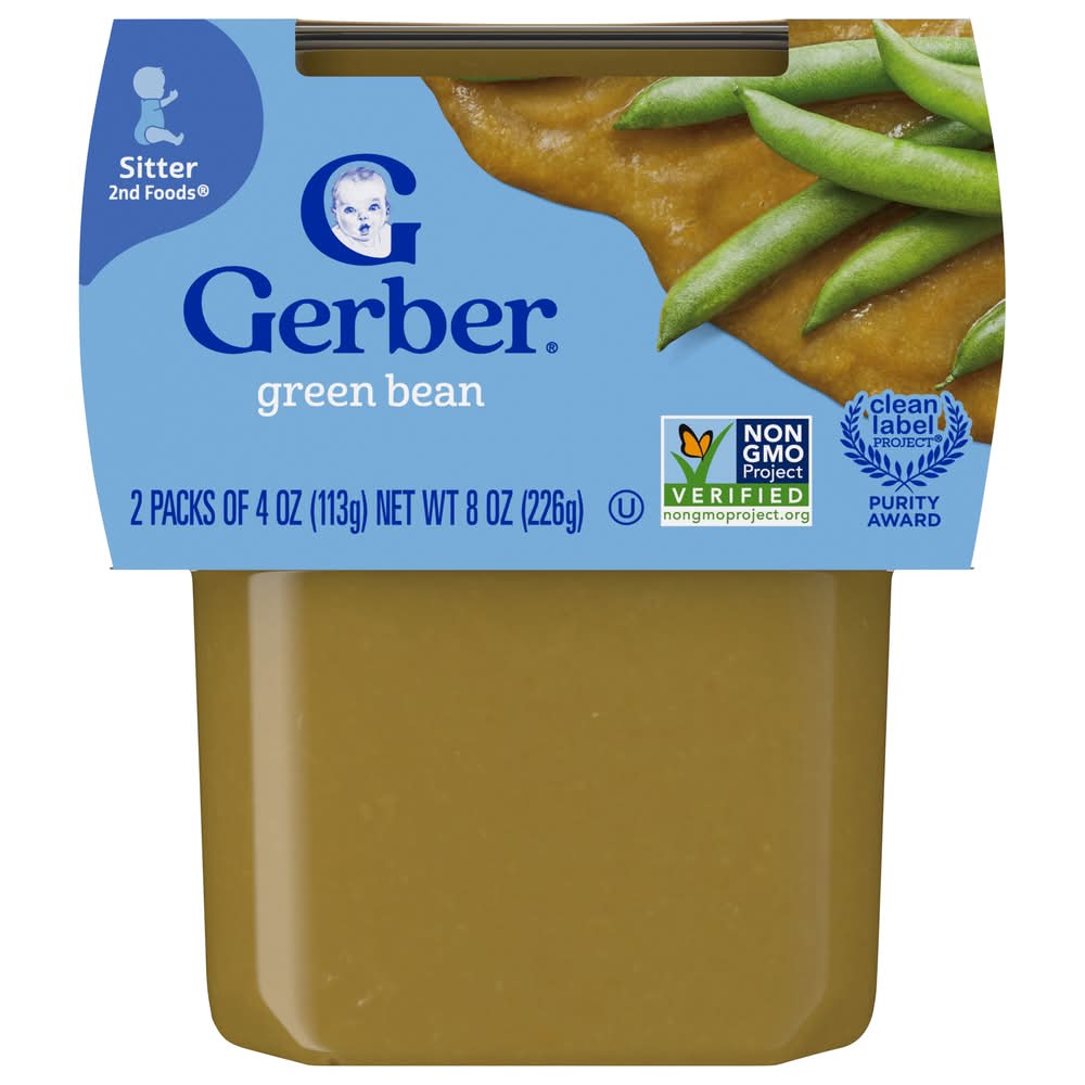 Gerber Green Bean Puree Sitter 2nd Baby Food (4 oz, 2 ct)