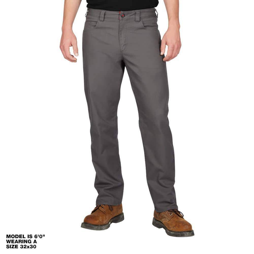 Milwaukee Men'S 34 In. X 30 In. Gray Cotton/Polyester/Spandex Flex Work Pants With 6 Pockets