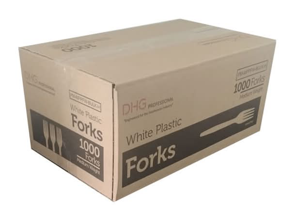 DHG Professional Medium Weight Plastic Forks, White (1000 ct)