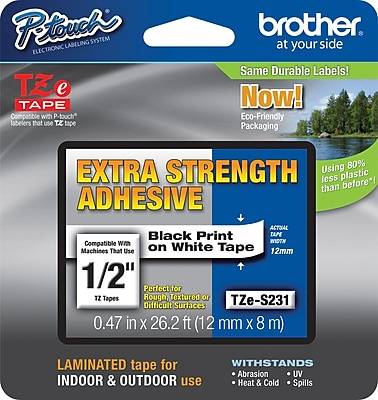 Brother TZ-ES231CS Label Maker Tape, 1/2W, Black On White