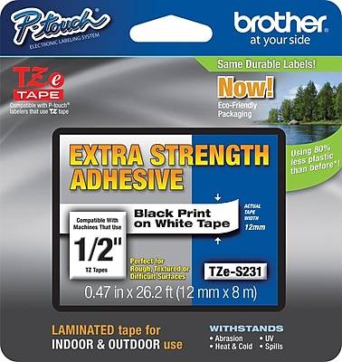 Brother P-Touch Tz-Es231cs Laminated Label Maker Tape Black on White