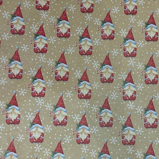 Celebrate It Christmas Gnome Kraft Wrapping Paper, 100 sq ft, Brown-Red