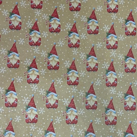 Celebrate It Christmas Gnome Kraft Wrapping Paper, 100 sq ft, Brown-Red