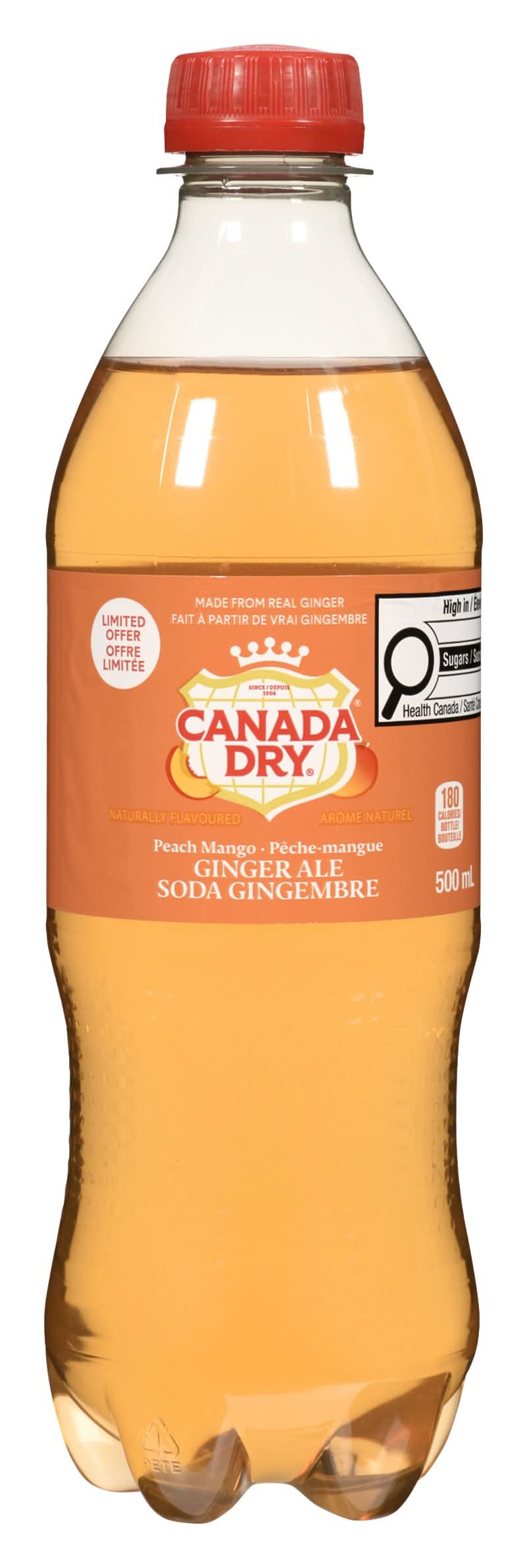 Canada Dry Ginger Ale Soft Drink, Peach Mango (500 ml)