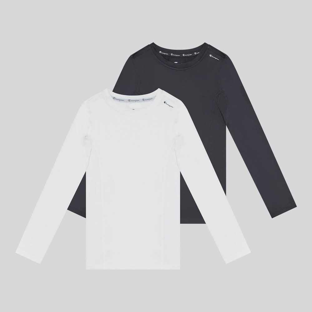 Champion Youth Compression Long Sleeve Shirt, M, White/Black (2 ct)