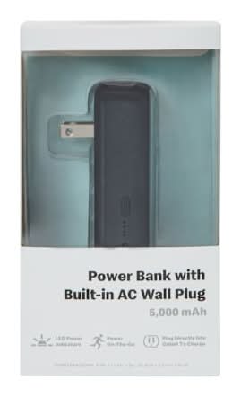 5000 mah Power Bank With Built-In AC Wall Plug Black