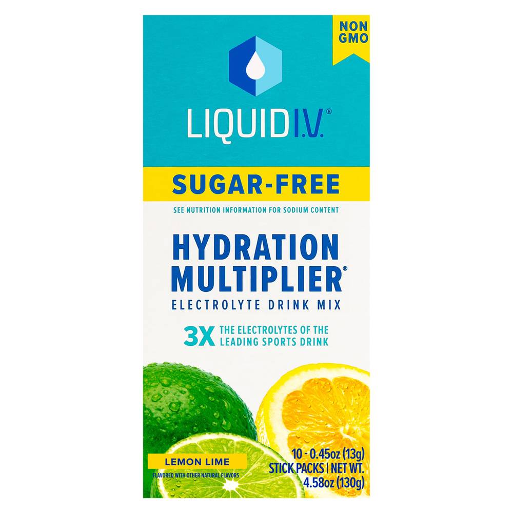 Liquid I.V. Hydration Multiplier Sugar Free Electrolyte Drink Mix, Lemon Lime (0.45 oz, 10 ct)