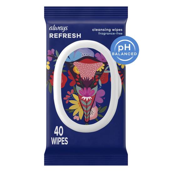 Always REFRESH Cleansing Wipes for Intimate Skin - Fragrance-Free, 40 ct