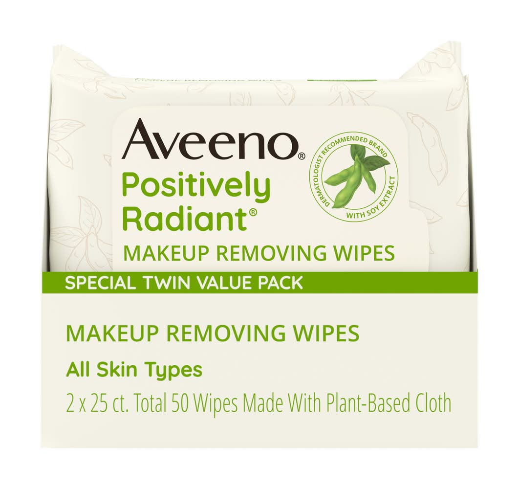 Aveeno Positively Radiant Makeup Removing Wipes Special Twin pack (2 x 25 ct)
