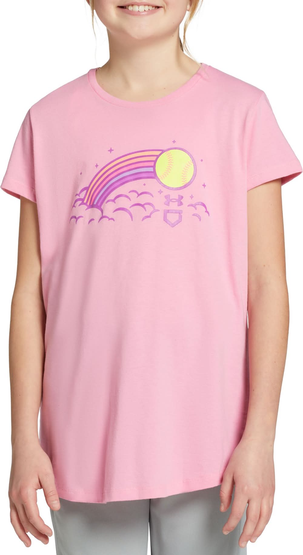 Under Armour Girls' Rainbow Softball Short Sleeve T-Shirt (Flamingo, S)