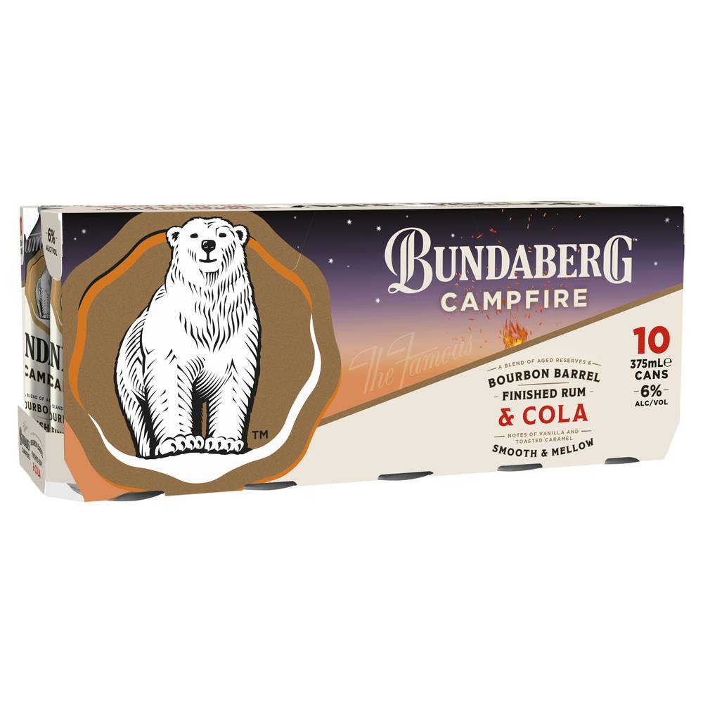 Bundaberg Campfire Rum & Cola 6% Can 375mL  X 10 Pack