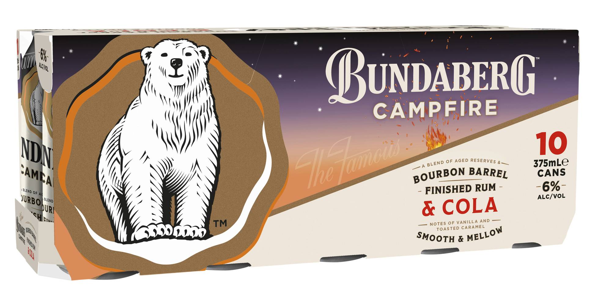 Bundaberg Campfire Rum & Cola 6% Can 375mL  X 10 Pack