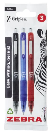 Zebra Assorted, Z Grip Gel Pens (3 pack)