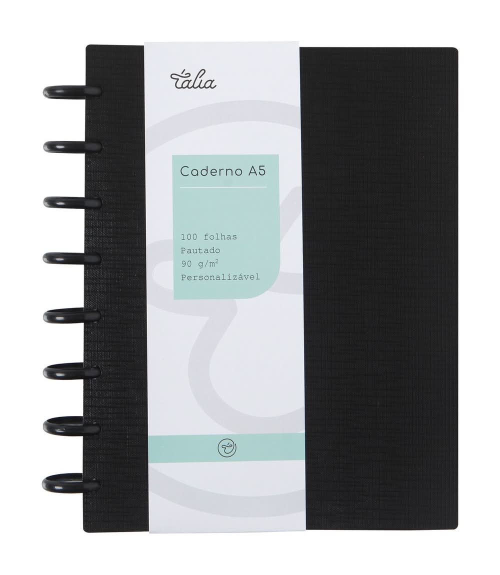 Caderno Smart A5 Pautado 100 folhas Preto Talia