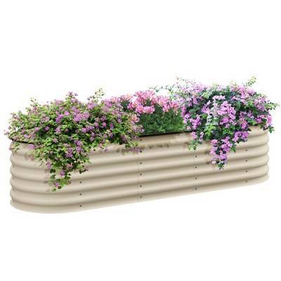 Outsunny Galvanized Raised Garden Bed Kit, Metal Planter Box with Safety Edging, 76.75" x 23.5" x 16.5", Cream