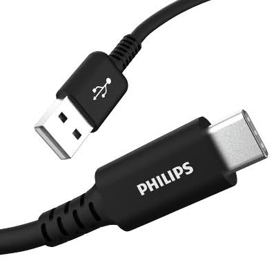 Philips Usb-A To Usb-C 15w Charge Cable, 6 In, Black