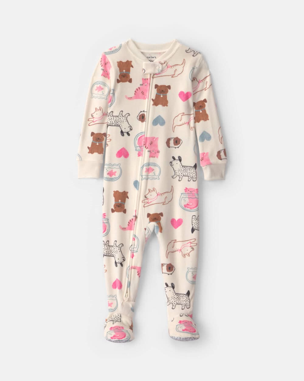 Baby Girl 1-Piece Pets 2-Way Zip DreamPlush Snug Fit Footed Pajama - Cream - 18M
