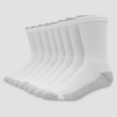 Hanes Cushion Crew Socks, Men, 6-12, White (8 ct)
