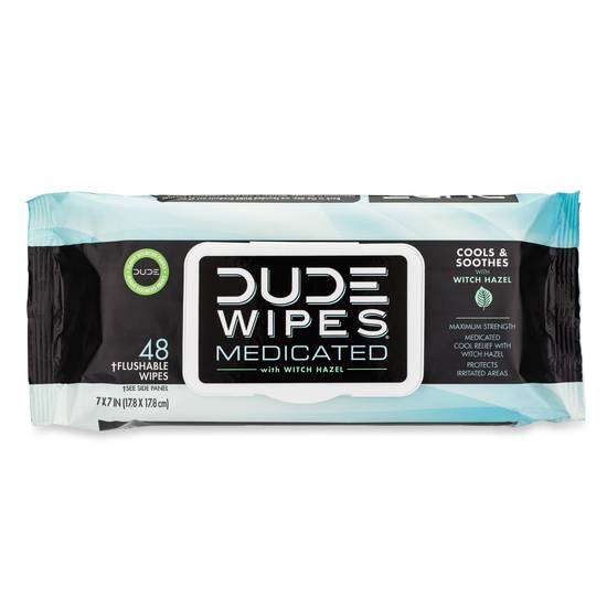 Dude Wipes Medicated Flushable Wipes With Witch Hazel - Vitamin E & Aloe, 48 ct