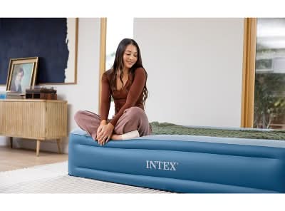 Intex Mid Rise Hexbeam Electric Pump Twin Air Mattress, 14 in, Dark Blue