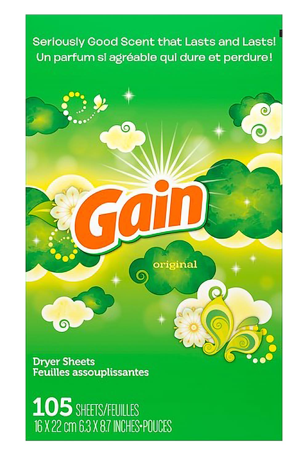 Gain Original Dryer Sheets, 6.3in x 8.7in (3.6 oz, 105 ct)