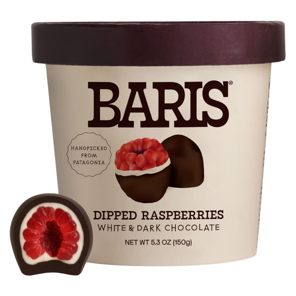 Baris Dipped Raspberries Double White and Dark Chocolate (5.3 oz)